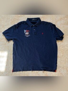 Polo by Ralph Lauren Navy Polo with Red Logo and Embroidered Crest